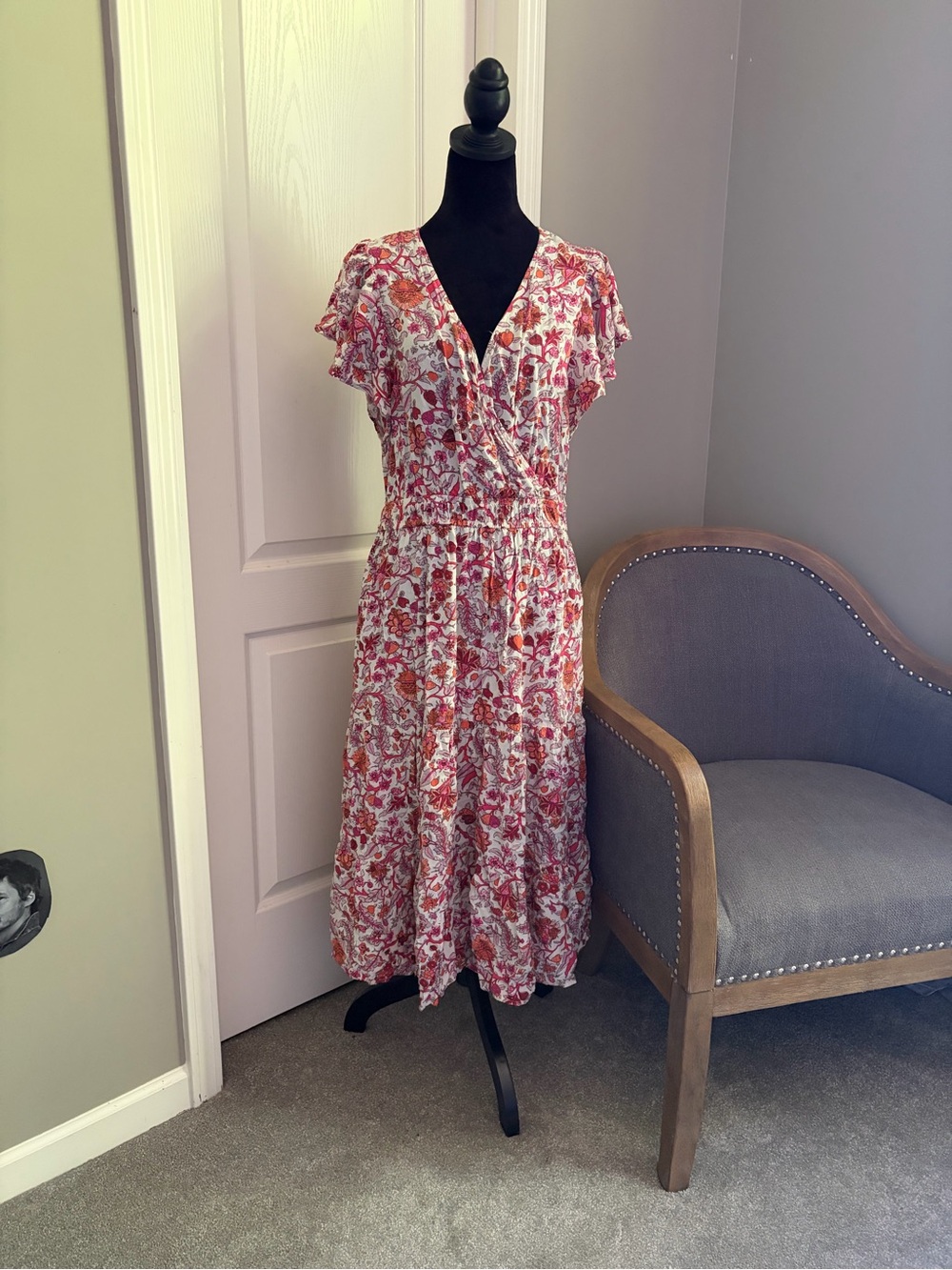 Knox Rose Coral and White Floral Wrap Midi Dress